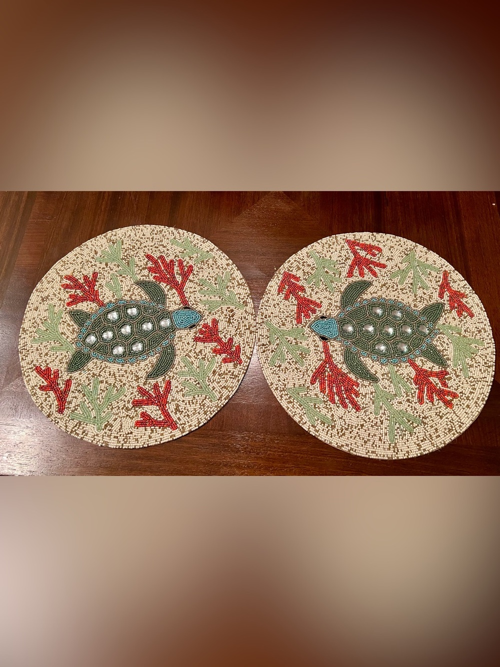 2 Nicole Miller Home 15 inch sea turtle beaded chargers